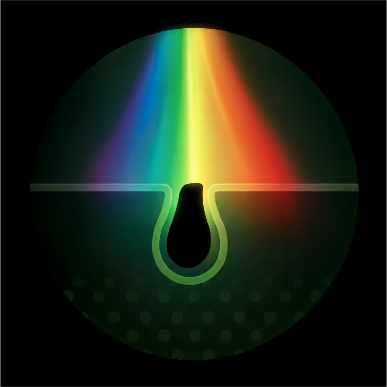 IPL light on a hair follicle on a black background